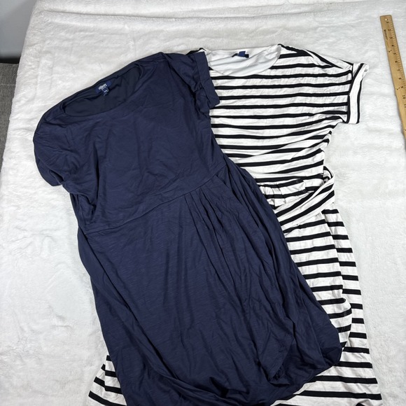 Chaps Dresses & Skirts - Chaps Womens Medium Short Sleeve Knit Dress Bundle Navy Blue & Striped 2 Pack